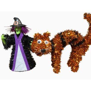 Pumpkin Hollow Witch & Cat Halloween Tinsel Decoration Set